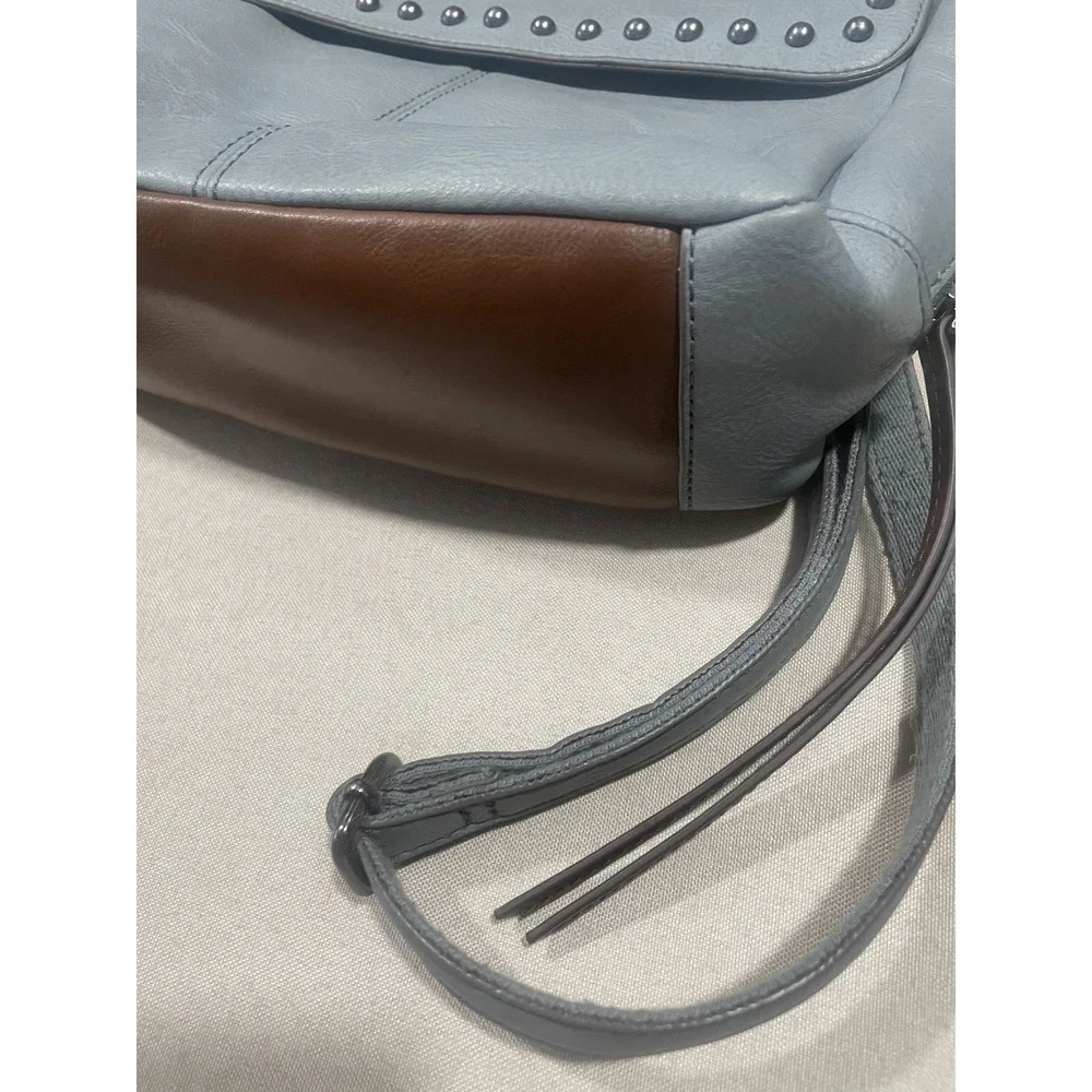 Fossil Blue Leather Studded Square Y2K Backpack Purse‎ 10